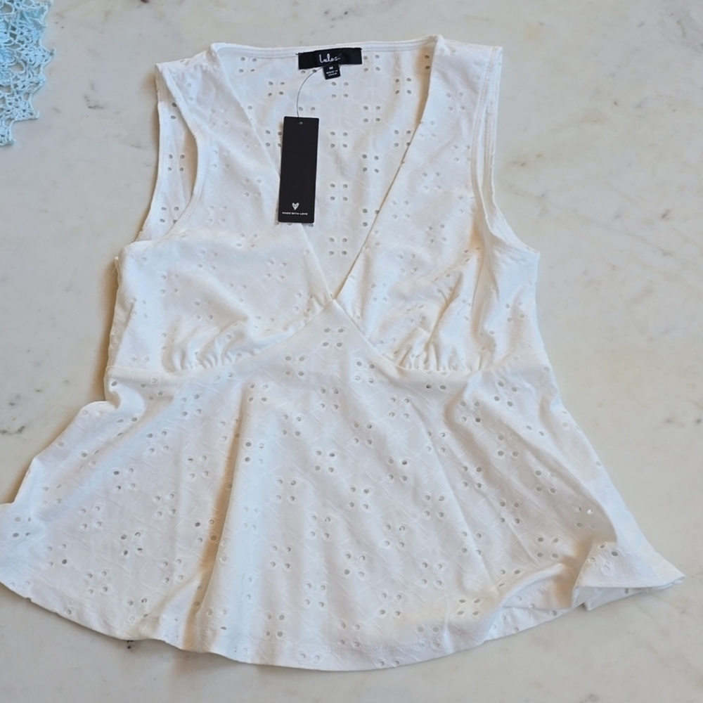 NWT Lulu's Breezy Effect Ivory Eyelet Tank Top Size Medium - Picture 7 of 15